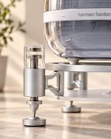 Close-up of AUREVA magnetic isolation foot and aluminum frame