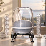 Front view of AUREVA Magnetic Isolation Speaker Base with speaker